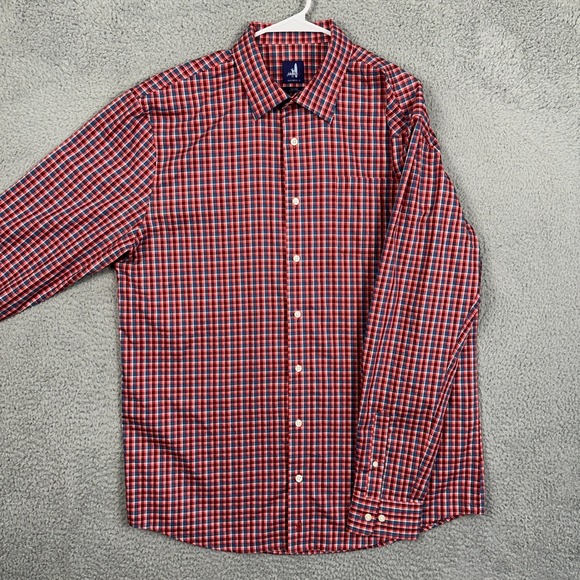 Johnnie-O Mens XL Shirt Button Up Red Blue Cotton Plaid Long Sleeve Casual EUC